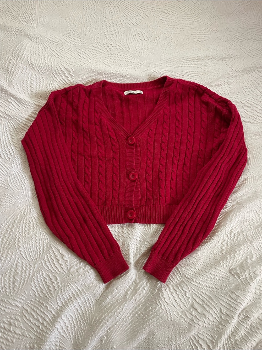 Hollister- Red Cable-Knit Cardigan